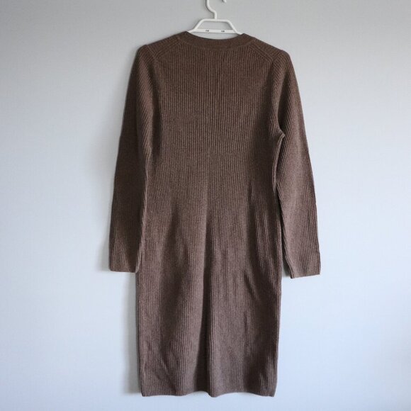 Gap Women's Sz M Brown Long Sleeve Crewneck Ribbed Knit Mini Sweater Dress - Picture 2 of 11